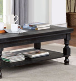 ZNTS Rustic Style Antique Black 1pc COFFEE TABLE Open Bottom Shelf Plank Style Table Top Living Room B011P214573