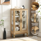 2 Doors Curio Cabinet with Tempered Glass Doors, Curio Cabinets with Mirrored Back Panel and W2275P178895