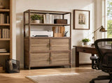 Tall Storage Cabinet with Open Shelving, 35.00" W x 16.73" D x 68.11" H, Freestanding Wood-Grain W3895P551342