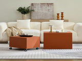 Modern Orange MDF Saddle Leather Table Two Compact Sizes, Perfect for Living Room Decor & Daily W2085P400865