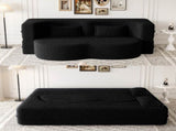 Modern Floor Sofa with 2 Pillows,Convertible Teddy Fabric Foam-Filled Sleeper Sofa Bed,15