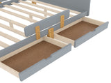 Full Size Platform Bed with Storage Drawers, Solid Wood Beds Frame with Bed Guardrail, Small Shelf, W1580P373246
