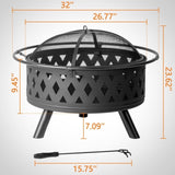 ZNTS 32IN Metal Fire Pit Black 36801333