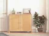 Mid-Century Modern Storage Cabinet with Woven Rattan Doors & Adjustable Shelves - Perfect for Living 09074771