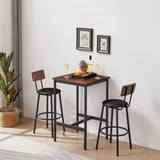 Bar Table Set with 2 Bar stools PU Soft seat with backrest, Rustic Brown, 23.62'' W x 23.62'' D x W1162104643