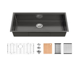 Kitchen Sink 33"x19" Multifunctional undermount Flying Rain Waterfall S304 Stainless Steel Handmade 00955466