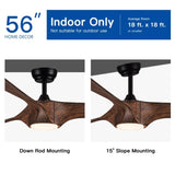 56 In.Intergrated LED Ceiling Fan with Brown Wood Grain ABS Blade W1367P182867