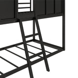 ZNTS Twin over Twin Size Metal Low Bunk Beds with Roof and Fence-shaped Guardrail, Black MF293553AAB