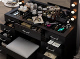 9-Drawer Table Set with 12 Tri-Color LED Lights and Power Strip Glass-Topped Particleboard 13045522
