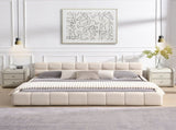Elegant Beige Chenille Upholstered Bed with Checkerboard Design, King, Beige N769P264802A