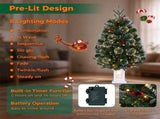 3FT Frosted Artificial Christmas Tree in Cement Pot, Pre-Lit Warm White LED Lights 8 Lighting Modes, 28016160