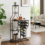 ZNTS Grey 11 Bottle Wine Bakers Rack, 5 Tier Freestanding Wine Rack with Hanging Wine Glass Holder and 89622291