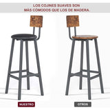 Bar stool 2-piece set, black dining table chair with backrest and footrest, thick cushion stool, 03465675