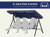 Dark Blue 3-Person Outdoor Swing Chair Patio Swing with Cushion, Adjustable Canopy 72523027