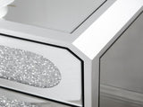 Mirrored Nightstand with 3 Drawers, Silver End Table with Crystal Handles, Modern Bedside Table for W1005P562305