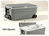 103QT Hard Ice Cooler, Retention Portable Cooler with Wheels, 330LBS Support Seat, Leak-Proof Ice 04871073