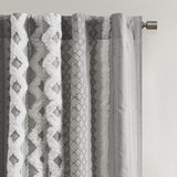 Cotton Printed Curtain Panel with Chenille Stripe and Lining B035129658