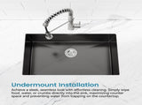 Kitchen Sink, 27x19 Single Bowl, Undermount Handmade Sink in Black, with US Standard Drain and 90694307