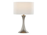 Lenuxe 24" Contemporary Metal Table Lamp in Frosted Silver Metal with Off-White Linen Shade from B202P224077