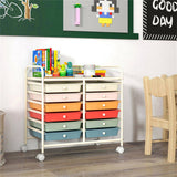 12-Drawer Rolling Storage Cart - 2-Row 10-Storey, Multicolor Drawers, 4 Wheels , White 85327613