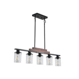 Farmhouse Industrial 5-Light Kitchen Island Pendant Light, Metal Wood Chandelier with Clear Glass W1340P206717