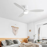 52 Inch Flush Mount Solid Wood Ceiling Fan With 6 Speed Remote Control Reversible DC Motor For Home W882P294267