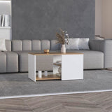 ZNTS Adele 31" Wide Coffee Table with Three Shelves White - Natural Oak B200P253751