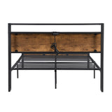 King Size Metal Platform Bed Frame with Wooden Headboard and Footboard with USB LINER, No Box Spring W311119789