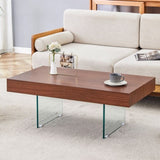 Walnut Colored MDF Coffee Table - 39.3"x21.6" with Tempered Glass Legs.Density Board W1151P233516