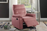 Luxurious Velvet Blush Pink Color Motion Recliner Chair 1pc Couch Manual Motion Plush Armrest Tufted B011P163886