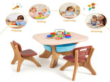Brown Kids Table and 2 Chairs Set with 4 Storage Boxes, Toddler Activity Table for Drawing Playing 90631640