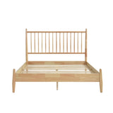 Mid-Century Modern Design Queen Platform Bed 1pc Natural Finish Wooden Bedroom Furniture Vertical B011P233932