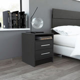 Eter Nightstand , End Table, Side Table Superior Top, Two Drawers -Black B07091863