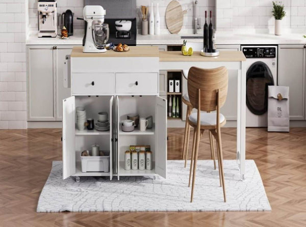 K&K 74.5 inch Kitchen Island with Extendable Dining Table , Rolling Ki ...