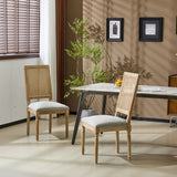 French Country Dining Chairs Elegant Cane Backrest & Upholstered Seats with Fluted Legs N767P263678G