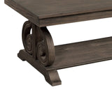 ZNTS Classic Traditional Cocktail Table with Bottom Shelf Dark Oak Finish Scrolled Base Support 1pc B011P175456