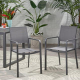 Outdoor Modern Aluminum Dining Chair with Mesh Seat , Gun Metal Gray and Dark Gray 66800.00GRY