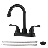 ZNTS 4 Inch 2 Handle Centerset Bathroom Faucet,with Pop up Drain and 2 Water Supply Lines,Matte Black W124379893