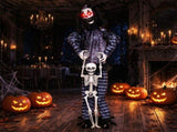 70" Life Size Animated Halloween Clown Prop with Lifted Skeleton, Glowing Red Eyes, Sound & Button 53279827