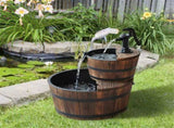 Wood 2-Tier Freestanding Water Fountain Barrel Waterfall with Electric Pump for Outdoor Decor 71020088