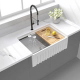 30 Inch Fireclay Farmhouse Sink-30"x 20"White Workstation Reversible Ceramic Farm Apron Front W1386P317493
