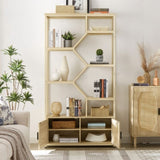 ZNTS Rattan bookshelf 7 tiers Bookcases Storage Rack with cabinet for Living Room Home Office, Natural, 81459635