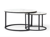 Set 2 Coffee Table Nesting White and gray top Black Frame Circular Round and Marble Pattern Wooden 68840643
