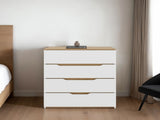 Drawer Dresser 35"H, Four Drawers, Superior Top, White / Light Oak B097132891