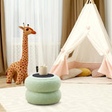 Storage Ottoman, Round Teddy Velvet Footrest with Tray, Macaron-Shaped Stool, Modern 11541772