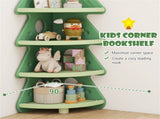 4-Tier Kids Christmas Tree Corner Bookshelf, Anti-Falling Guardrails & Anti-Tipping Kit for 3 Years 01810271
