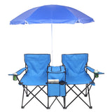 ZNTS Portable Outdoor 2-Seat Folding Chair with Removable Sun Umbrella Blue 64234063