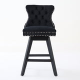 Swivel Velvet Barstools with Button Tufted Decoration and Wooden Legs, and Chrome Nailhead Trim, W1143P241332