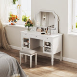 44.4" Makeup Vanity Desk with Large Adjustable Mirror, Dressing Table Set with Drawer & Cabinet, N844P292486A