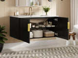 30" Vintage Bathroom with Ceramic Sink, with 3 Holes Single Ceramic Sink, Bathroom Storage N710P214100B